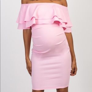 Pink Off Shoulder Fitted Maternity Dress
